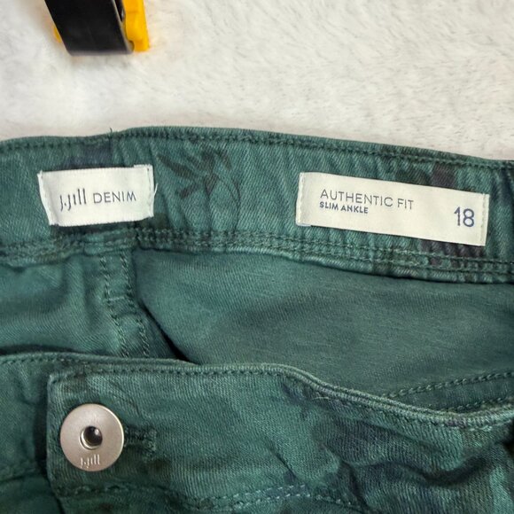 J.Jill 18 Ankle Pants Green Floral Slim Stretch Casual Soft Cottage Grannycore - Picture 4 of 8